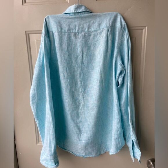 J.Crew Men’s 100% Linen Button-Up Shirt Slim Fit Sz S Aqua Blue Beach Coastal - Picture 4 of 6